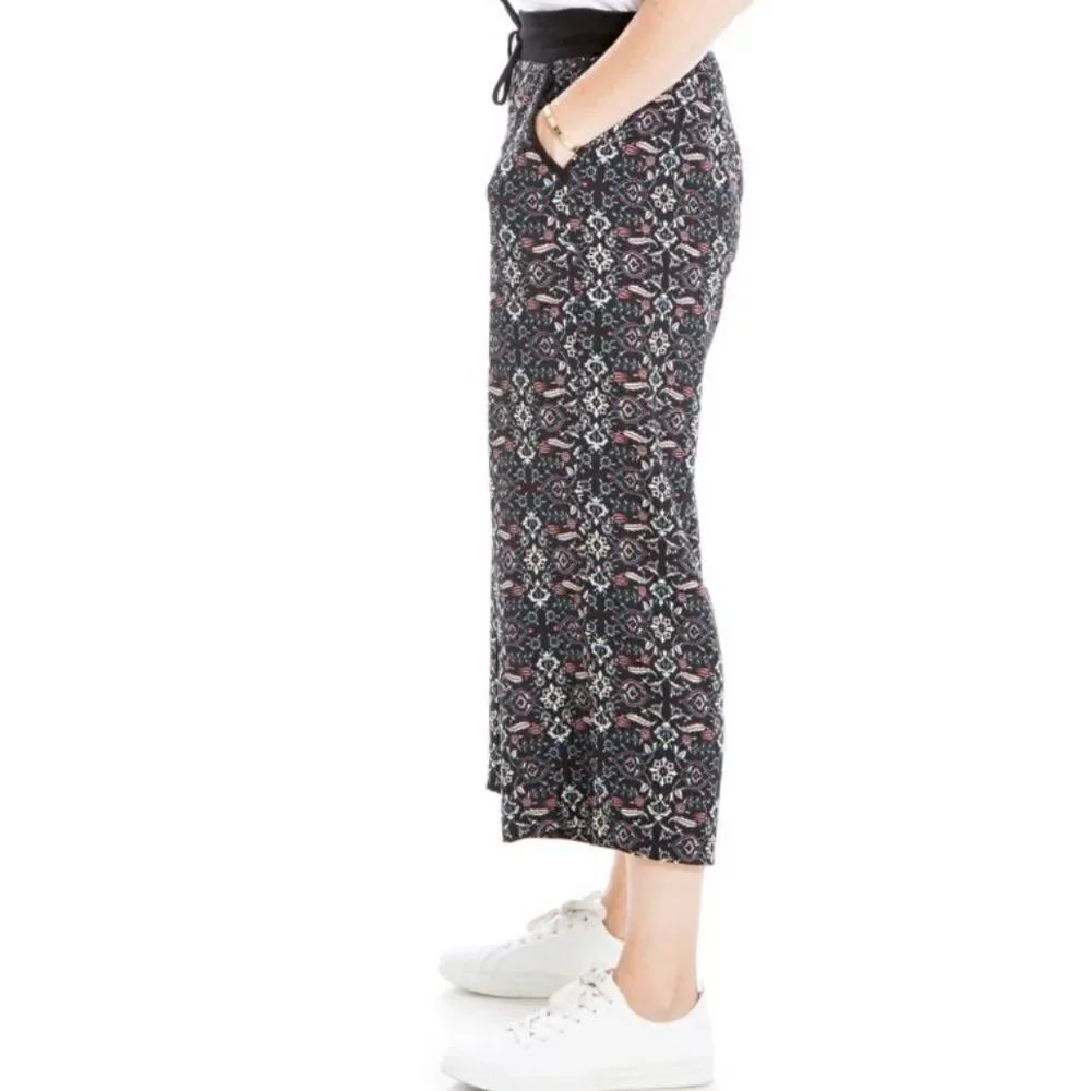 Max Studio L Wide Leg Crepe Cropped Pants Black White - Picture 9 of 13